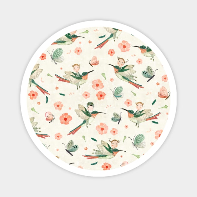 Hummingbird scouts (cream) Magnet by katherinequinnillustration